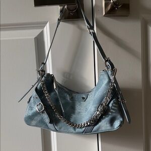 Aldo Denim Blue Shoulder Bag with Chain Accent
